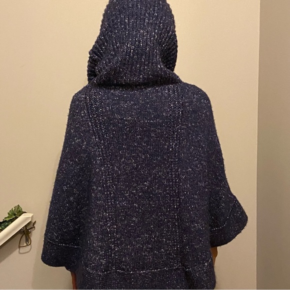 Tristan women blue wool blend wide tube neck cape poncho sweater. Size 3. Used. - Picture 2 of 7